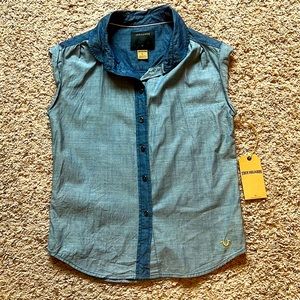New True Religion short Sleeve Girls Denim Shirt